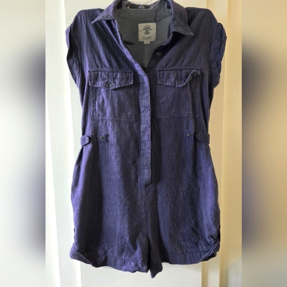 Rip Curl Blue Button-Up Women's Romper Shortsleeve